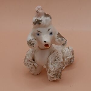 Charming Ceramic Poodle Figurine - White and Brown